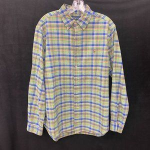 Ralph Lauren Polo - Mens Long Sleeve Button Front - Green, Blue, Yellow Plaid- L